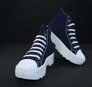 HIGH-TOP PLATEAU LIFT MIT BLAUEN CANVAS SNEAKER SCHUHE SCHNÜRER NEU! - Bild 1 von 12