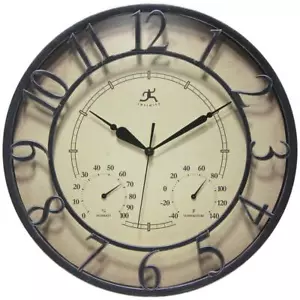 3D Wall Clock 16 in. Round Indoor/ Outdoor All-Weather Hygrometer Thermometer - Picture 1 of 7