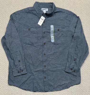 NEW Duluth Trading Shirt Mens XL Blue Striped Free Swingin Flannel Relaxed Fit - Image 1 of 4