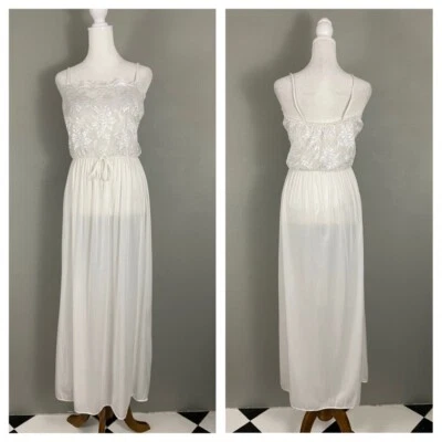 Vintage UNDERCOVER WEAR White Lace Nightgown Elastic Waist Size M USA Gown - Image 1 of 4