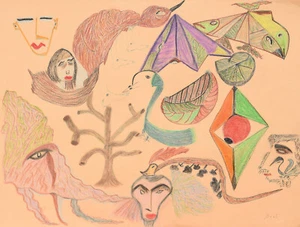 Bernd Klug 1943-2016 Berlin / große Zeichnung 2008 "Bunt" Figuren Wesen art brut - Picture 1 of 24