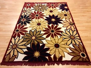 Silk Like Turkish Throw Floral Dark Red Beige Washable Rug 200x300cm 60%OF - Picture 1 of 6