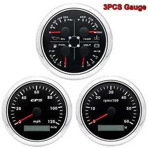 3 Gauge Set 85mm GPS Speedometer 0-120 MPH Waterproof for Marine Boat Car Truck - Picture 1 of 15