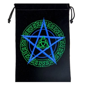 NEW Embroidered Pentagram and Triquetra Tarot Bag 5x7" Wicca Pagan Velvet Pouch - Foto 1 di 2
