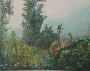 Original haitianische Leinwandkunst WALD Ölgemälde signiert 20"" x 24"" Jean Gilles - Bild 1 von 8