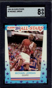 1989 Fleer Sticker 3 Michael Jordan HOF.  SGC 8 NMMT.  (1063-C). - Picture 1 of 2
