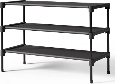Black Shoe Rack Organizer – Stackable Non-Woven Shelf for Closet, Entryway, Gara - Image 1 of 4