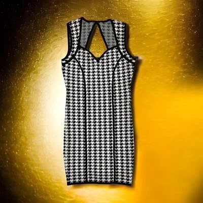 Mini Vestido Guess Bodycon Vendaje Blanco y Negro Estampado Pata de Gallo Talla S Foto 1 de 4