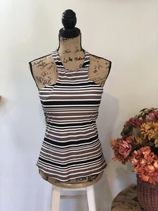 Top de natación Island Waves para mujer talla 10 negro/taupe/blanco almohadillas extraíbles a rayas - Imagen 1 de 11