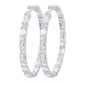 3ct Baguette Round Simulated Diamond Inside Out Hoop Earrings White Gold Plated - Picture 1 of 1