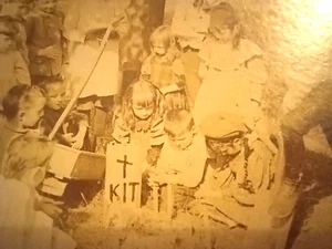 PET BURIAL CAT KIT Children MOURNING Death 1800's Stereoview PHOTO Card - Picture 1 of 5