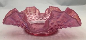 Vintage Fenton Hobnail Candy Dish Bowl Pink Cranberry Opalescent Glass Ruffled - Picture 1 of 7