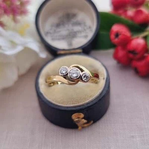 18ct Yellow Gold 0.28ct Diamond Trilogy Vintage Three Stone Crossover Ring 18k - Picture 1 of 17