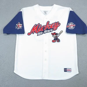 Camiseta de béisbol Disney para hombre grande blanca azul con botones de Mickey bordada WDW - Imagen 1 de 12