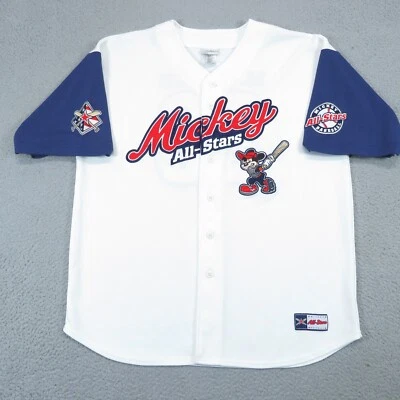 Camiseta de béisbol Disney para hombre grande blanca azul con botones de Mickey bordada WDW Foto 1 de 4