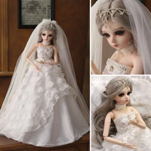 Muñecas articuladas 1/3 bola 60 cm BJD muñeca novia con vestido de novia blanco velo corona - Imagen 1 de 10