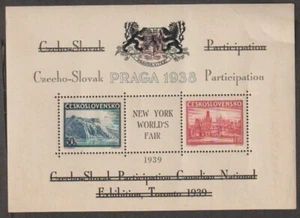 Czechoslovakia 1938 Praga New York World's Fair MNH overprinted Souvenir Sheet - Picture 1 of 2