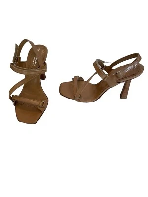 Via Spiga salto estilingue atrás tornozelo alça couro bronzeado tamanho 5,5 M - Imagem 1 de 3