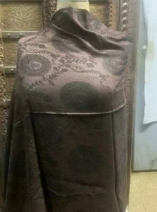 Women long soft silk pashmina stole scarf shawl brown black weaved print - Bild 1 von 3
