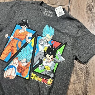 Camiseta Dragon Ball Z Super Para Hombre Pequeña Gris Manga Corta Goku Vegeta Sayan NUEVA Foto 1 de 4