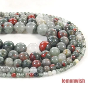 Cuentas espaciadoras de piedras preciosas de jaspe de sangre africana natural 15,5"" 4 mm 6 mm 8 mm 10 mm 12 mm - Imagen 1 de 6
