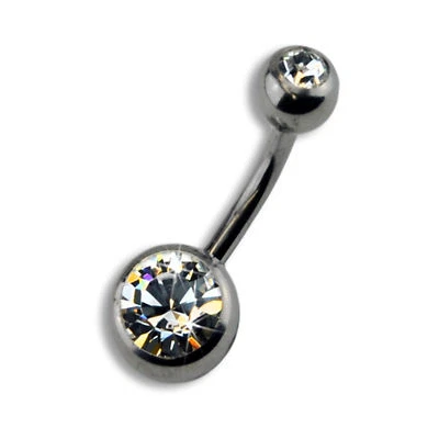 ZEEme Piercing Piercing Ombelico Titanio Argento Cristallo Bianco Lungo 8mm - Immagine 1 di 2