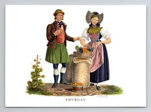 Postal de 6x4" de Turgovia - Antiguos trajes nacionales suizos de David Aloys Schmid - Imagen 1 de 2