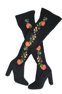 Steve Madden Envoke Embroidered 3" Suede Black Over Knee Boots Women's Size 7  - Picture 1 of 9