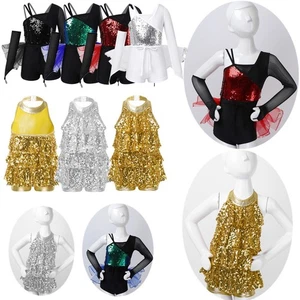 Children Girls Dress Ballet Costume Performance Unitard Tiered Bodysuit Latin - Picture 1 of 59