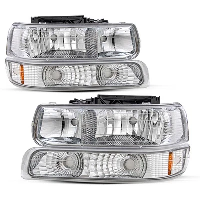 Headlights+Bumper Lamps For 1999-2002 Chevy Silverado 2000-2006 Suburban Tahoe - Image 1 of 4