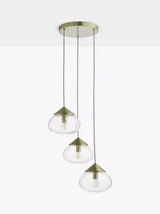 Colgante John Lewis Artesanal Vidrio 3 Racimos Luz Latón/Claro Gota Ajustable - Imagen 1 de 6