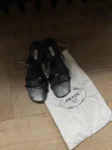 Prada vintage Strappy Kitten Heel Black Sandal Size 36.5 - Picture 1 of 7