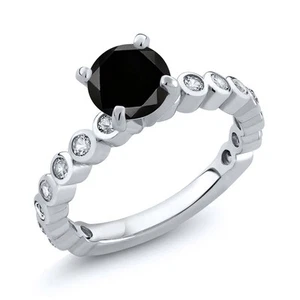 1.99 Ct Round Black Diamond White Created Sapphire 925 Sterling Silver Ring - Picture 1 of 2
