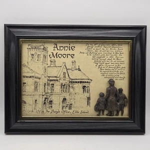 Gerahmtes Kunstwerk & Bronzeskulptur irische Einwanderin Annie Moore Ellis Island 9 Zoll x 7 Zoll - Bild 1 von 10