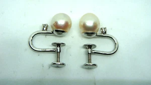 EDLE 14K WEISSGOLD 8mm PERLE DIAMANT SCHRAUB OHRRINGE - 2,88 Gramm - Bild 1 von 4