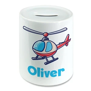 Helicóptero personalizado con cualquier nombre caja de ahorros para niños alcancía. Niños y niñas - Imagen 1 de 2