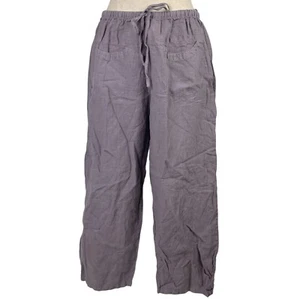 Kleen Women's Size Large Purple Drawstring Elastic Waist Linen Crop Pants - Picture 1 of 5