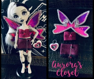 Rainbow High Custom Fairy Sequin Wings Pink Mesh Top Skirt Heart Purse 456 - Picture 1 of 3