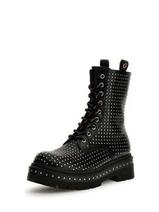 GUESS FL7JYAPEL10 stivaletti biker anfibi rock borchie pelle nero - Imagen 1 de 5