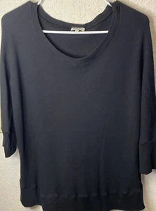 Splendid Women’s Waffle Knit Black Crewneck Shirt Dolman Sleeve Small Petite USA - Picture 1 of 10