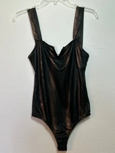 Saints and Hearts Reptile Print Wide Strap Bodysuit Sz M Semi Sheer Black Bronze - Picture 1 of 7