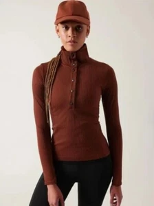 Athleta Medium Flurry Seamless Henley Mahogany NEW! #466524 - Picture 1 of 5