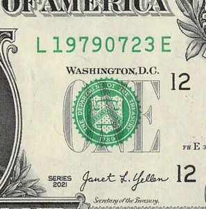 JULY 23 1979 Birthday Date Note Fancy Serial Number One Dollar Bill 07 23 1979 - Picture 1 of 11