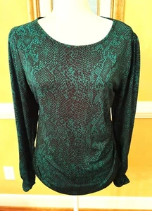 Cato Est 1948 Teal and Black Long Sleeve Side Ruching Blouse SZ L - Picture 1 of 4