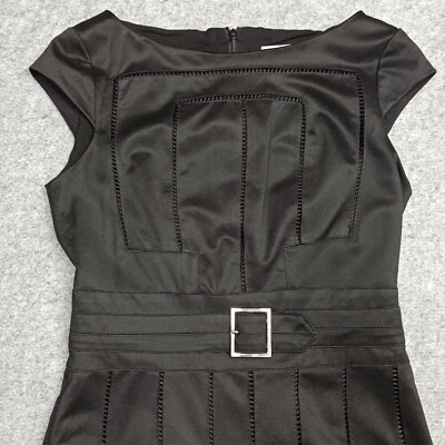 Karen Millen Robe UK-8-10 EU-36-38 US-4-6 Court Noir Glossy Ceinture Doublé Zip - Photo 1/4