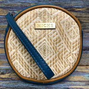 Miche Coin Purse Veranda Diamond Pattern Weaved Zip Peacock Blue Wristlet Strap - Picture 1 of 17