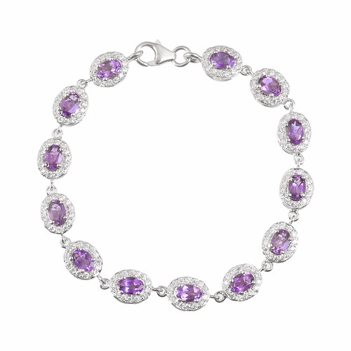VALENTINO Bracciale tennis argento sterling 925 con pietre preziose ametista viola 7" pollici