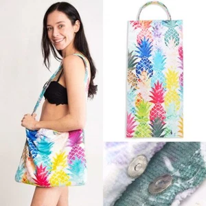 Multicolor Tropical Pineapple 2 in 1 Convertible Beach Pool Towel Tote Bag Purse - Picture 1 of 2
