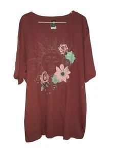 Modern Lux Womens Floral Sun Graphic T-Shirt Dress Top 2X Burgundy Maroon NEW - Picture 1 of 5