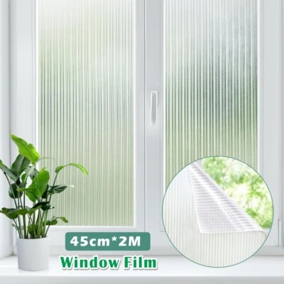 Vertical Stripe Window Film Vinyl Privacy Glass Etched Bubble Free Self Adhesive - Image 1 of 4